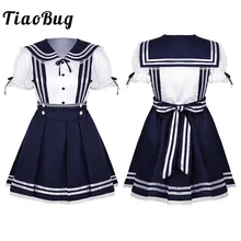 TiaoBug, Женская японская школьная форма для девочек, короткая рубашка с пышными рукавами, плиссированная подвеска, юбка, матросское платье, костюм, комплект