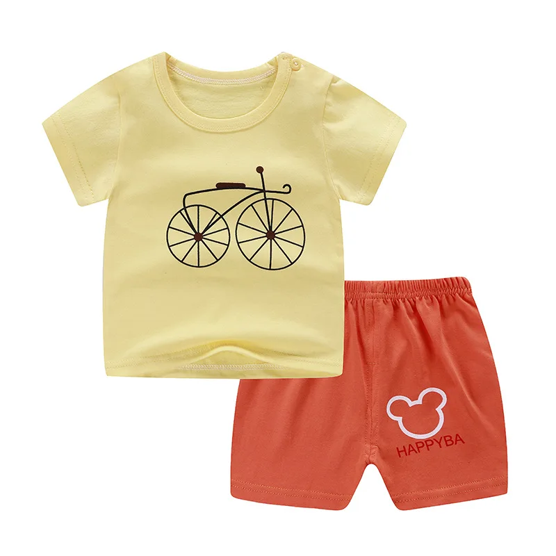 

hot sale cartoon bike clothes quality cotton kids clothes set summer short sleeve children's clothing baby boy clothes body suit