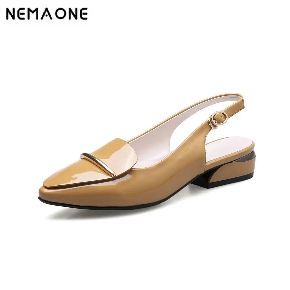 

2018 New summer style women shoes low square heels shoes woman poined toe women pumps slingbacks ladies shoes