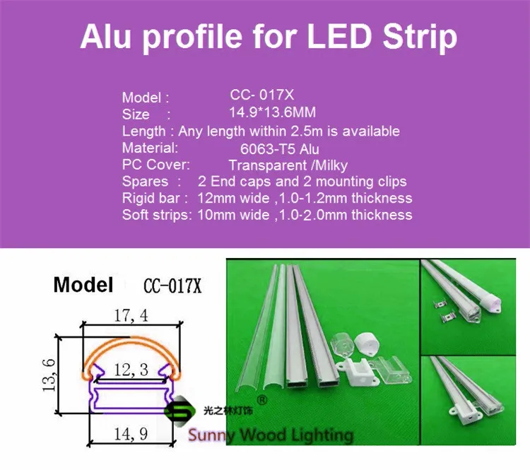 10x1 м алюминиевый профиль для светодиодный ленты, жесткий брусок с молочным/прозрачным покрытием для 12 мм 5630 pcb с фитингами, светодиодный жесткий брусок