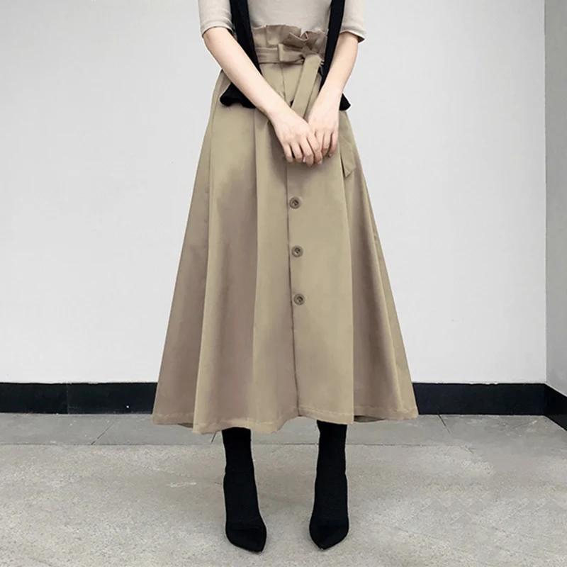 CHICEVER осень зима Женская юбка бандаж Высокая талия большой подол длинные юбки для женщин корейская мода винтажная одежда
