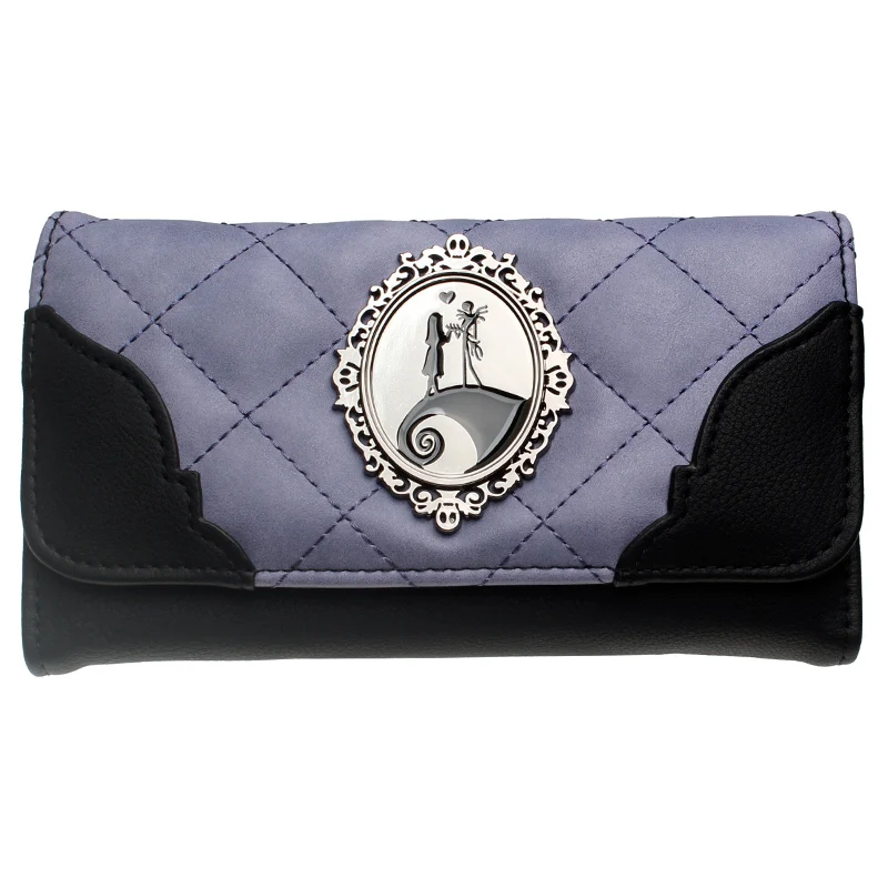 

Jack and Sally Metal badge Wallet Black/purple Grid embroidered Women purse The Nightmare Before Christmas DFT-6019