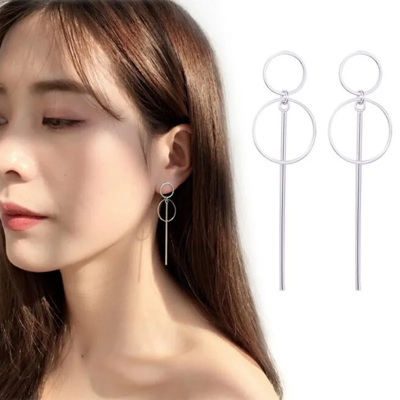 

Size of Circle Long Earrings Korean Style Female Simple Geometric drop Earrings for Women and men Fashion Pretty Jewelry