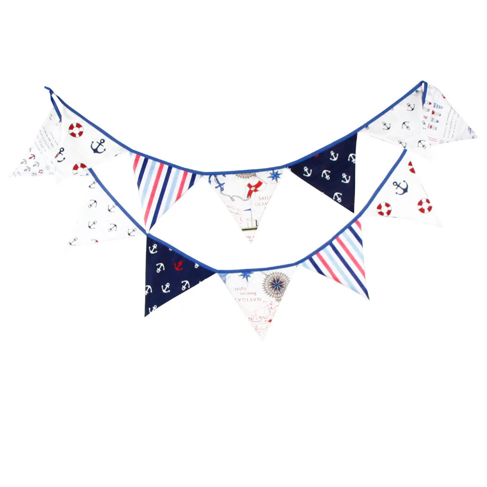 

1pcs 3.2M Children Birthday Party Sailor Theme Decorate Cotton Bunting Banners Baby Shower Party Decor Pennant Home Decor Flags
