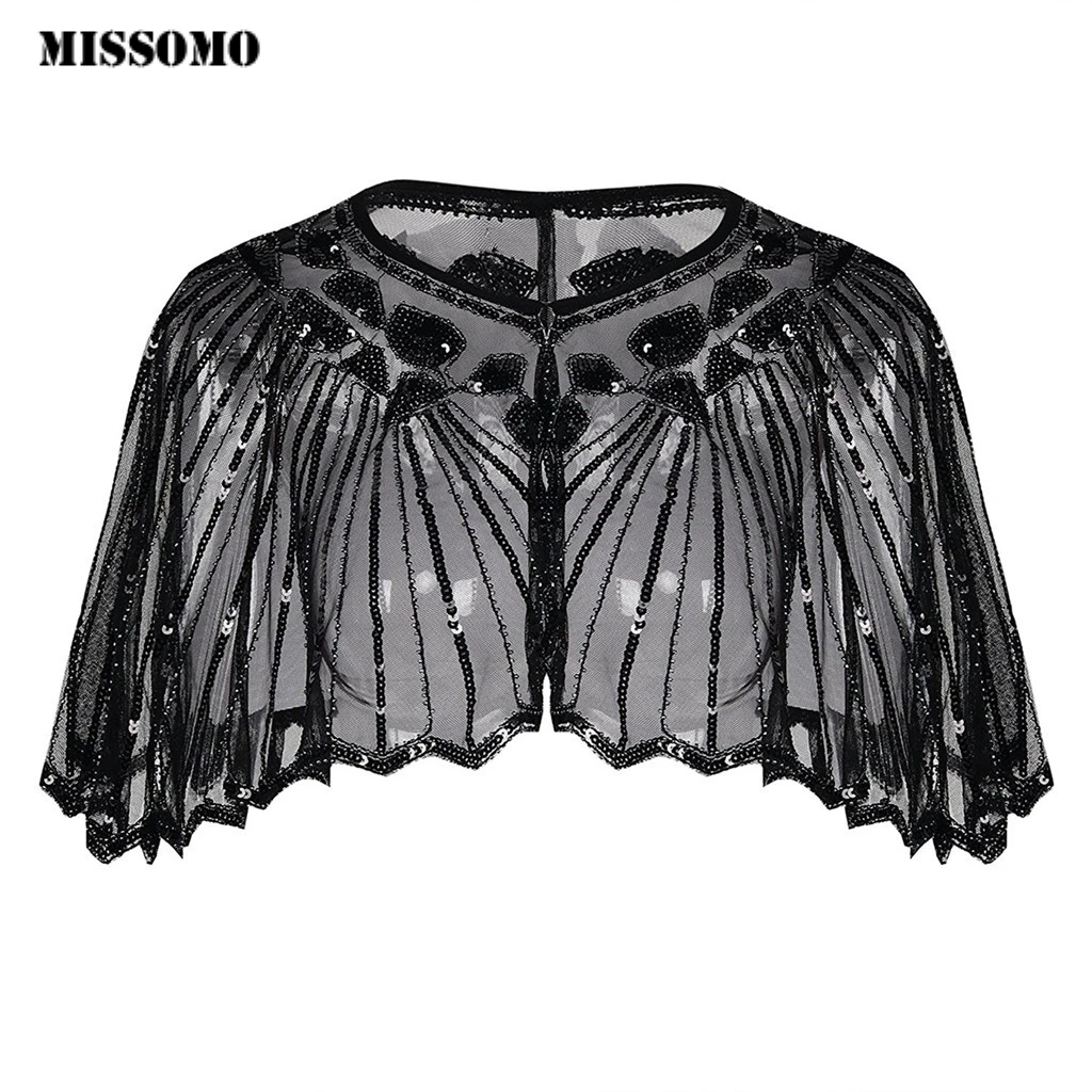 

MISSOMO Women's 1920s Shawl Scarves Beaded Sequin Deco Evening Cape Bolero Flapper Cover up Elegant Partywear Stage Performance