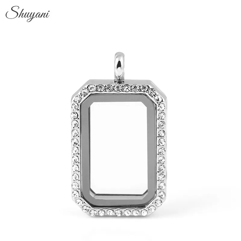 

2015 Newest Rectangle Floating Locket with Crystal Openable Floating Charm Locket Pendant for Jewlery Making