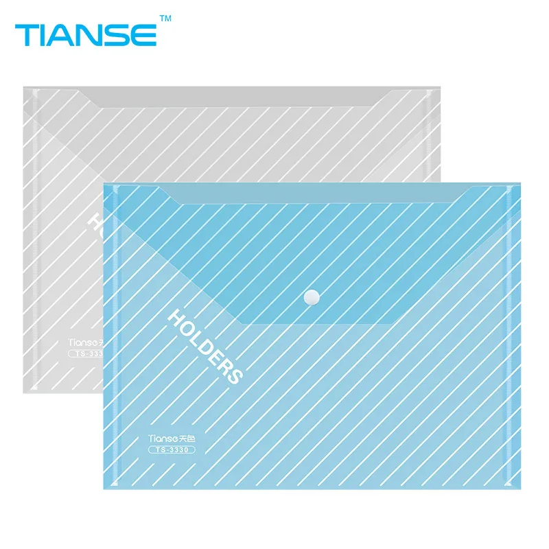 

TIANSE A4 button file bag transparent PP plastic document bag stationery organizer paper file folder pen storage walllet holder