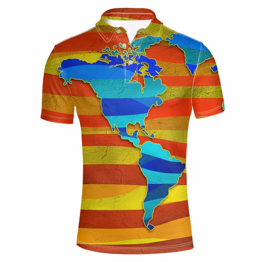 

FORUDESIGNS Men's World Map Printed Shirt Male Summer Short Sleeve Party Colorful Tee Stylish Loose Fit Tops S-XXXL Shirt