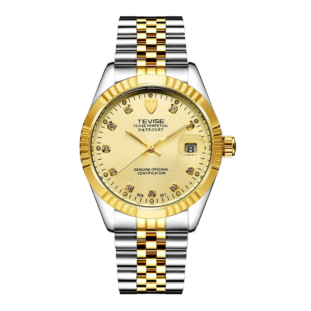 TEVISE механические часы Роскошные водонепроницаемые из нержавеющей стали светящиеся Авто Дата модные деловые автоматические мужские часы Relogio - Цвет: mix gold