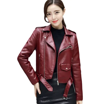 

2017 New Autumn Fashion Women Short Washed PU Leather Jacket Zipper Bright Colors New Female Jackets Slim Casual Coat YP0331