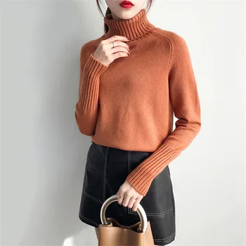 

Women Sweater Autumn Winter New High Collar Pullover Knitted Long Sleeve Loose Ladies Sweater 2018 Female Knitted Sweater DT0324