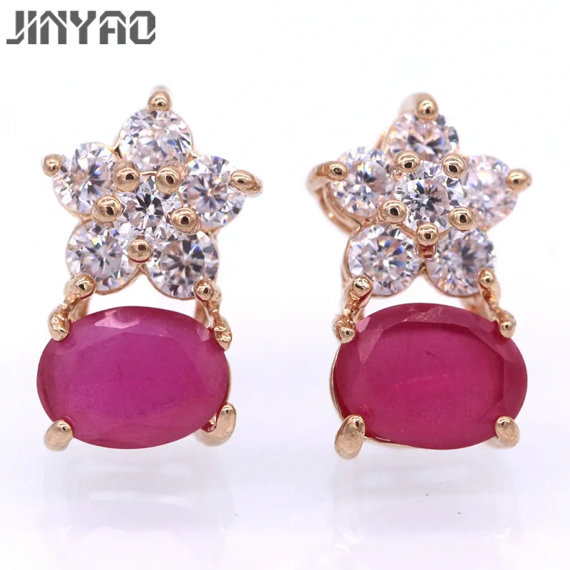 JINYAO Cute Red AAA Cubic Zirconia Gold Color Stud Earring For Women Wedding Party
