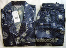 Blue Chinese Men s Silk Rayon 2pc Nightwear Robe sleepwear Pyjamas Sets Bath Gown S M