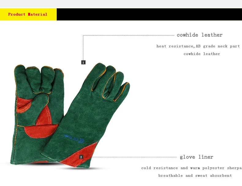 CK Tech. зеленые перчатки сварщика Корова Сплит кожа утолщенные огнеупорные сварочные работы защитные перчатки термостойкие