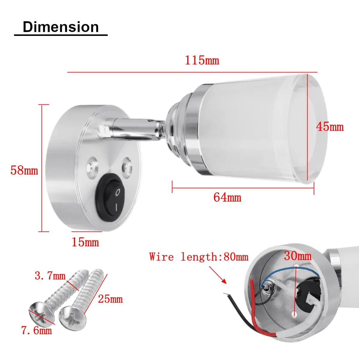 12V LED Frosted Reading Lamp Living Room Foyer Wall Lamp for Bedside RV Motorhome Bedroom Eye Protection Adjustable