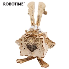 Robotime Creative DIY 3D Steampunk Rabbit Wooden Puzzle Game Assembly Music Box Toy Gift for Children Teens Adult AM481