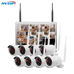 NVSIP 8CH 960 P Беспроводной NVR CCTV Системы набор 12 "ЖК-дисплей Экран монитор 1.3MP открытый IP66 Wi-Fi IP Камера видеонаблюдения комплект