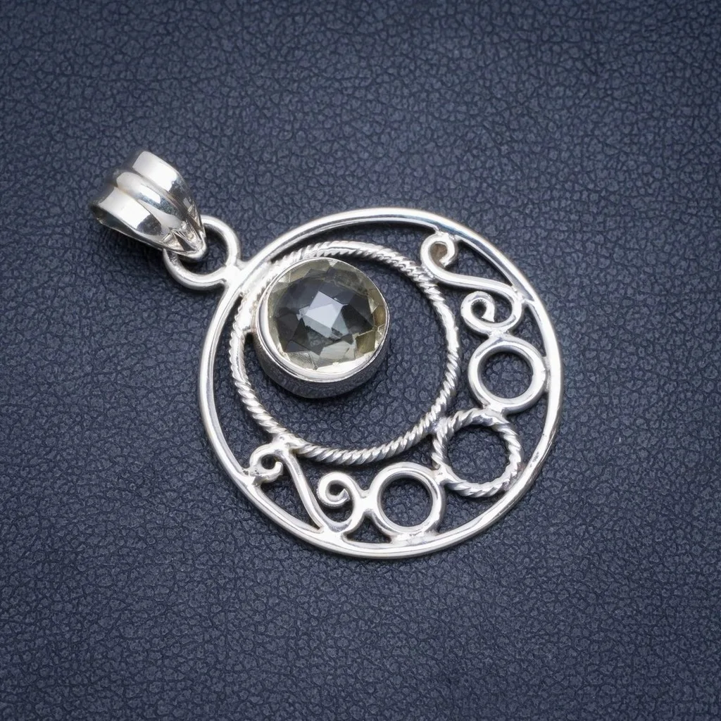 

Natural Green Amerhyst Handmade Unique 925 Sterling Silver Pendant 1.25" A0020