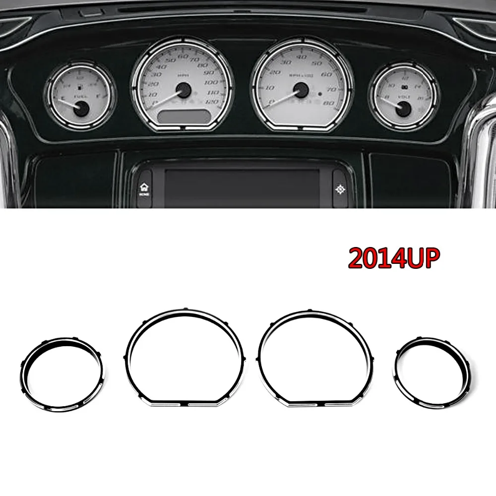 4X Black Burst Gauge Bezel Kit For Harley Touring Street Glide FLHX Tri