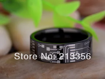 

Cheap Price Free Shipping 2013 USA Hot Selling 8MM Shiny Black Pipe Circuit Board The Lord Mens' Tungsten Carbide Wedding Ring