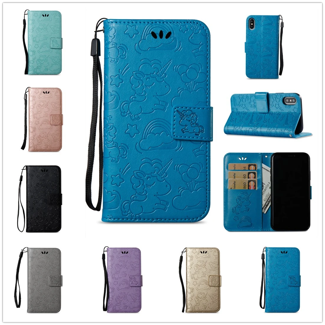 

Unicorn Cell Phone Shell for XS Max XR Flip Leather Book Fundas for IPhone X 8 7 Plus 6S 6 + Iphone 8plus Wallet Fundas PU Cas