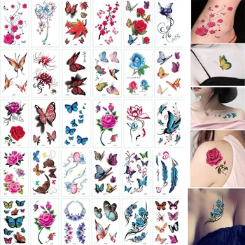 

30 Sheet 3D Butterfly Temporary Tattoos Body Art Sticker Flower Letters Cartoon Dog Fake Tattoos Infinity Tattoo for Women, Kids