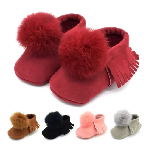 

2018 New 0-18M Toddler Baby Girl Soft Plush tassel Princess Shoes cute pom shoes Infant Prewalker New Born Baby Shoes for girls