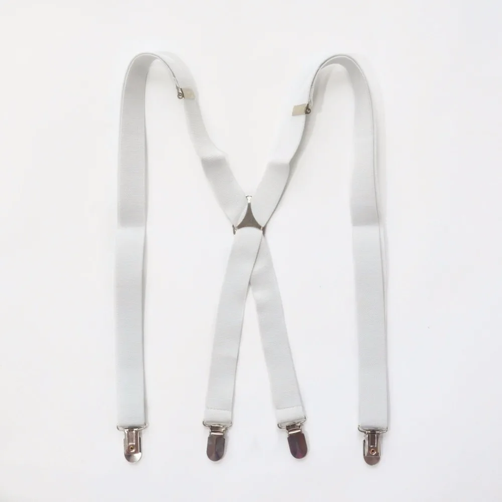 Mens WHITE Suspenders LARGE SIZE Suspenders BLACK Braces Clip on X Back