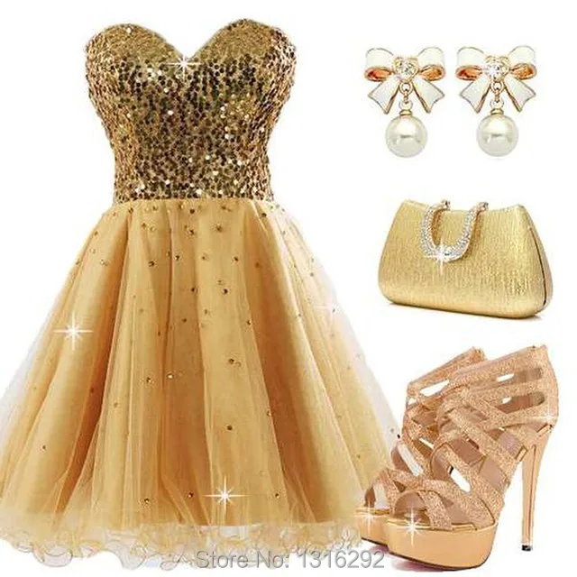 Sparkly Sequins Sweetheart Gold Prom ...