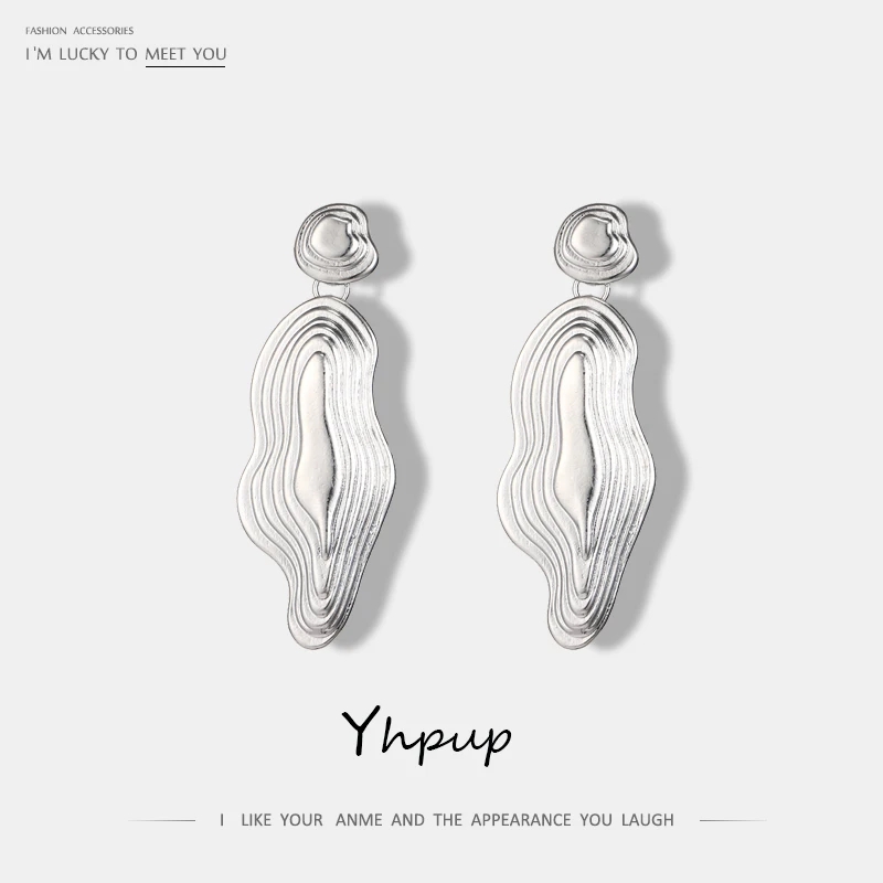 

Yhpup New Europe and America Water Ripple Exaggerated Drop Alloy Earrings For Statement Charm Trendy Earrings Brincos Oorbellen