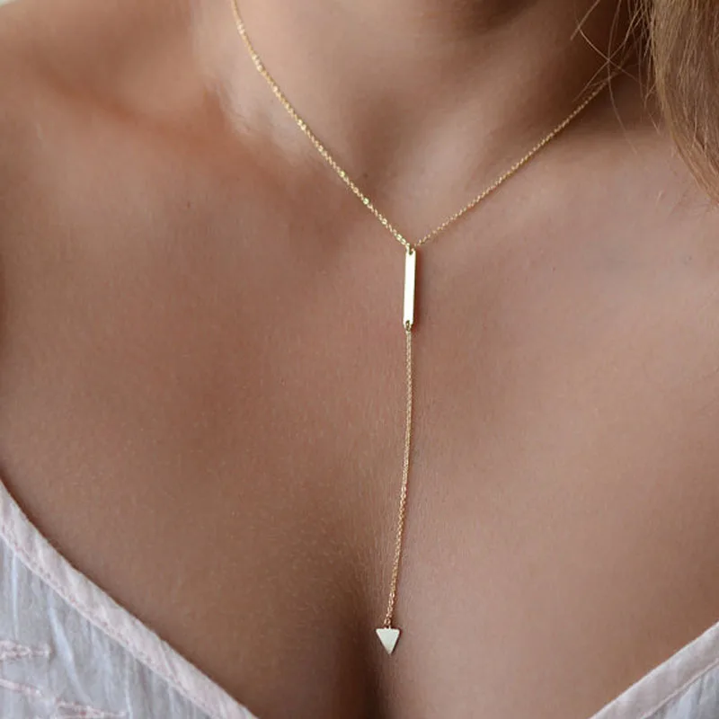 

2017 Hot Sale New Style Bohemia Simple Little Triangular Tassels Chian Necklace For Women Jewelry