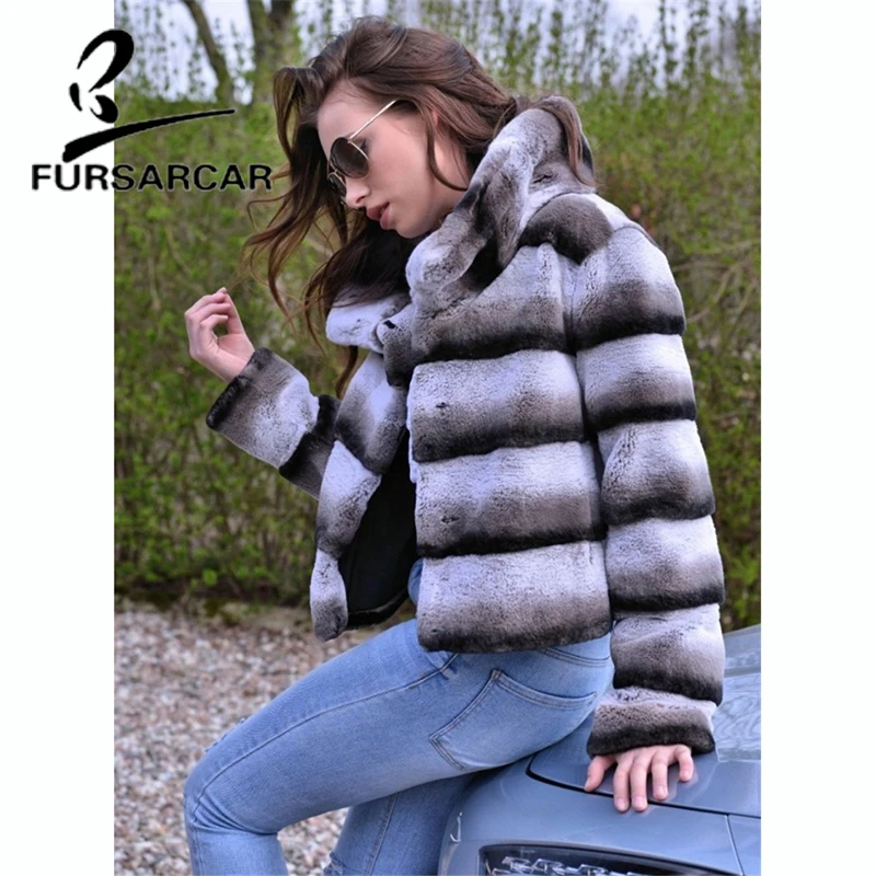 

FURSARCAR Winter New Arrival Real Fur Coats Women Luxury Style Rex Rabbit Fur Jacket With Fur Collar Thick Warm Fur Coat Hot