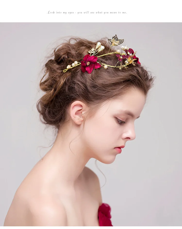 Свадебные головные уборы свадебное украшение на голову красный цвет имитация жемчуга цветок принцесса волосы лоза головной убор жемчуг свадебные аксессуары для волос