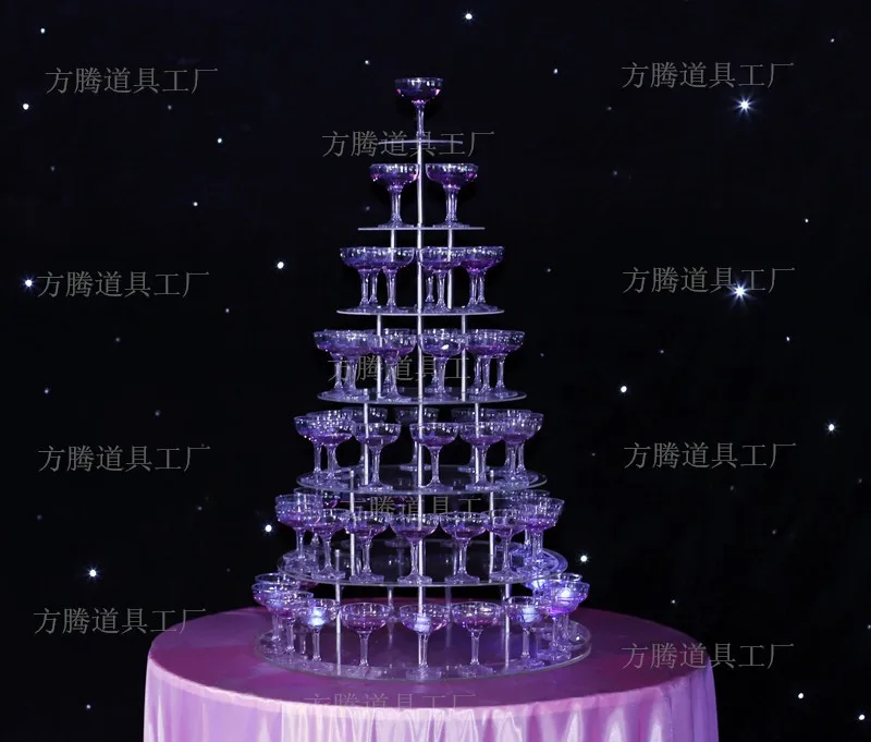7 Ряды раундов Акриловые Пирамида бокалов для шампанского счастья для свадьбы/вечерние украшения свадебные питания
