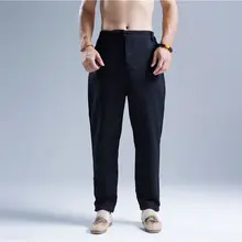 Винтажные этнические мужские трендовые средние талии гладкие льняные штаны-шаровары в китайском стиле мужские повседневные длинные брюки панк брюки для хип-хопа 100808