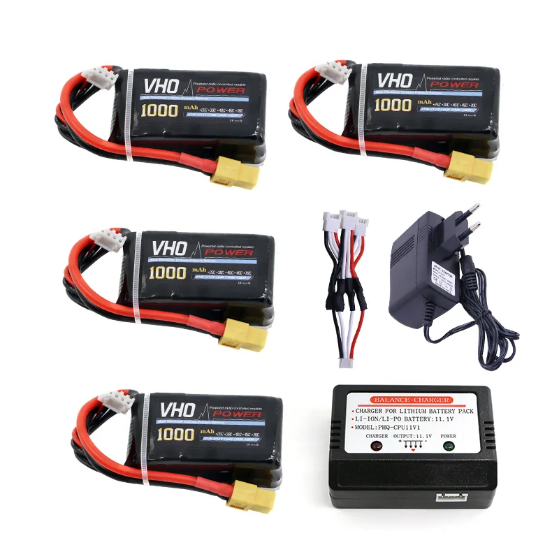 VHO 4 шт. 11.1 В 3 S 1000 мАч 30C разряда lipo Батарея XT60 штекер и ЕС зарядное устройство взрыв
