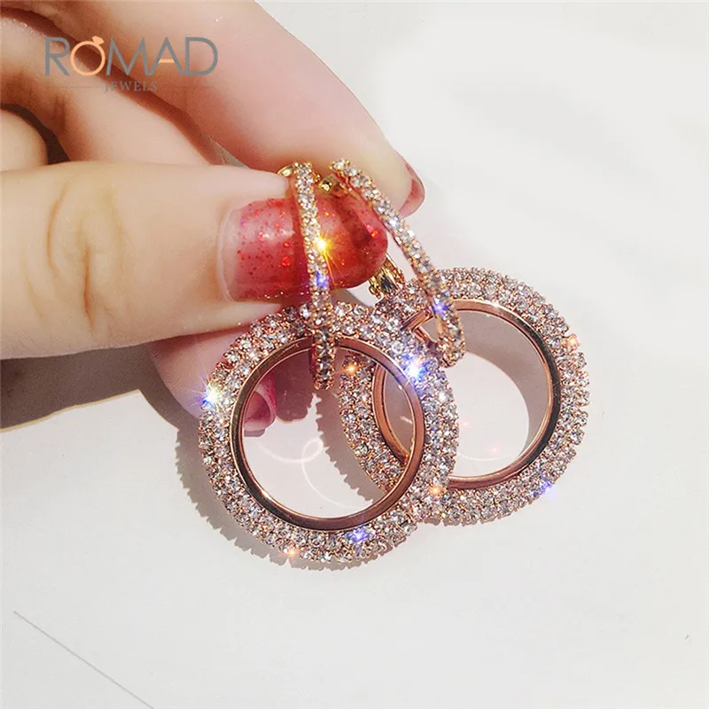 

2018 Fashion vintage Round Gold silver hoop earrings for women geometric Rhinestone oorbellen wedding Jewelry Gift brincos Z3