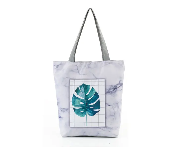 Miyahouse Женская пляжная сумка с принтом зеленых листьев, холщовые сумки-тоут, Женская Портативная сумка на плечо, модная летняя стильная сумка для покупок