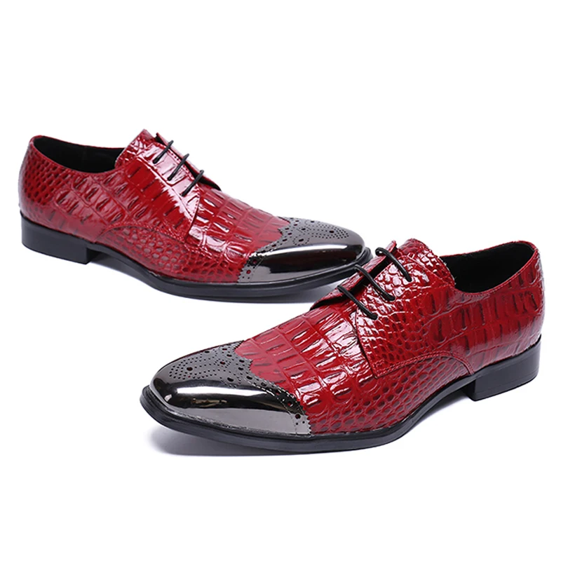 Большие размеры; красные туфли с острым носком; грубые башмаки аллигатора в британском стиле; мужские туфли из лакированной кожи для свадебной вечеринки; SL553