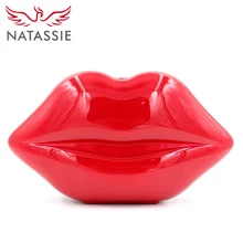 NATASSIE Women Acrylic Clutch Bag New Personality Style Red Lip Shape Wholesale Lady Evening Purse Girls Handbag With Chain