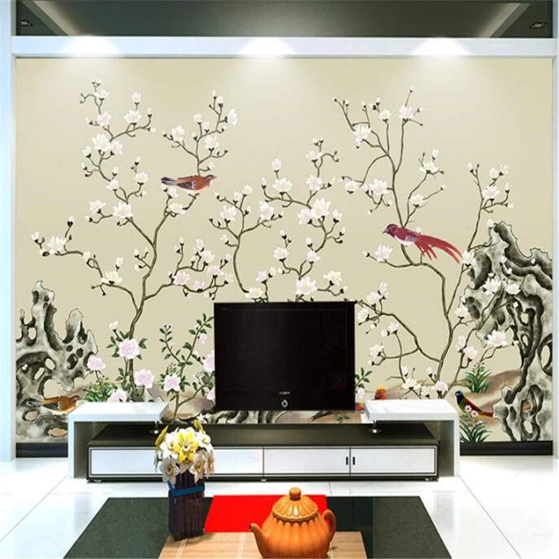 

wellyu Custom wallpaper 3D solid wall painting Chinese hand-painted paint brush flower Living room papel de parede 3D wallpaper