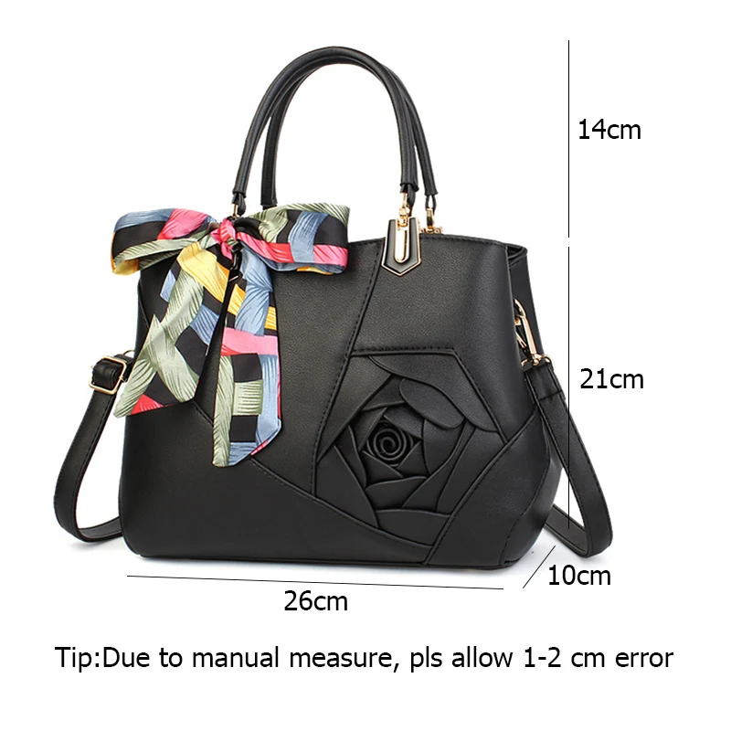 Women Rose Flower Handbag Fashion Female Leather Shoulder Bag For Women 2018 Travel Crossbody Bags Ladies Tote Ribbon SS7072 (6)