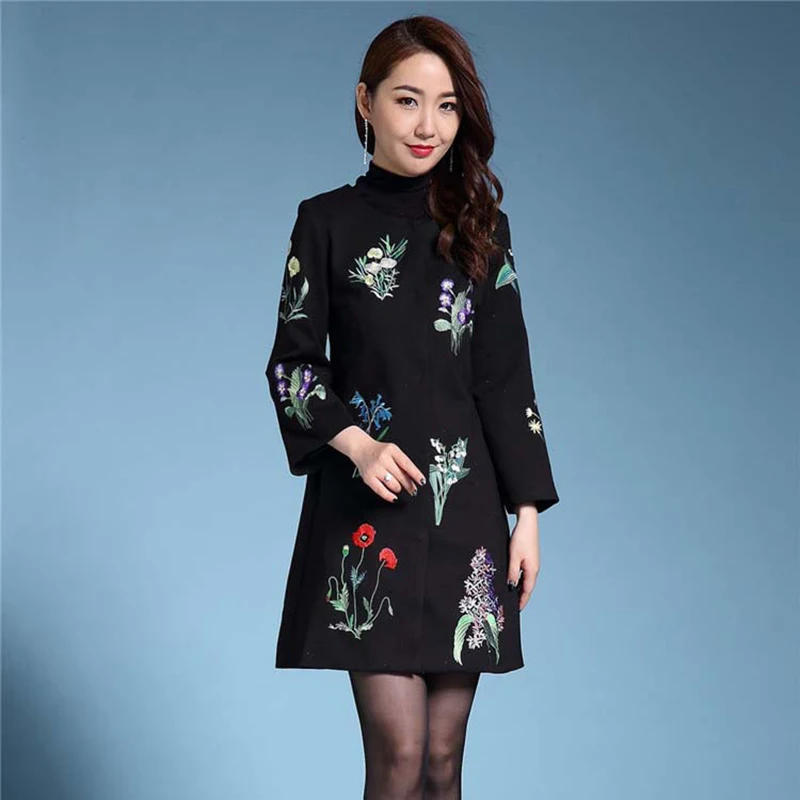 Long Arrivée Moyen Manches Brève Broderie O Hiver neck Femmes Mince Complet D'âge 2017 Nouvelle Élégant Manteau Femelle q1FRHwxnxa