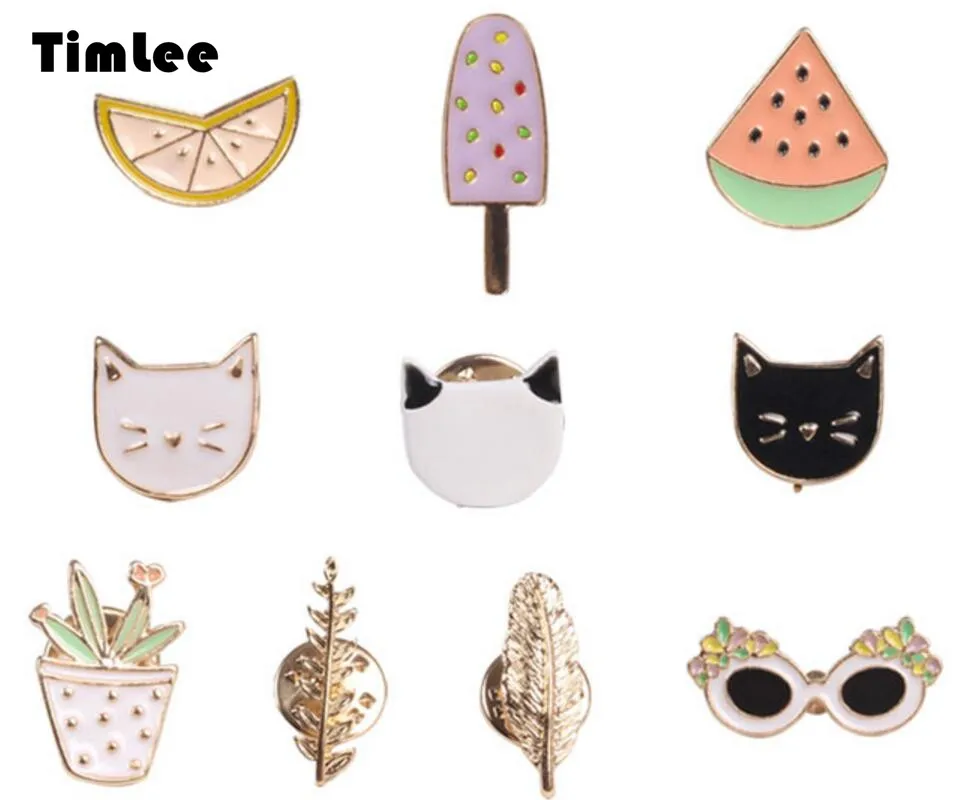 

Timlee X002 Free shipping Cute Fruit Cat Sunglass Leaf Orange Pot Ice cream Watermelon Brooch Pins,Fashion Jewelry Wholesale