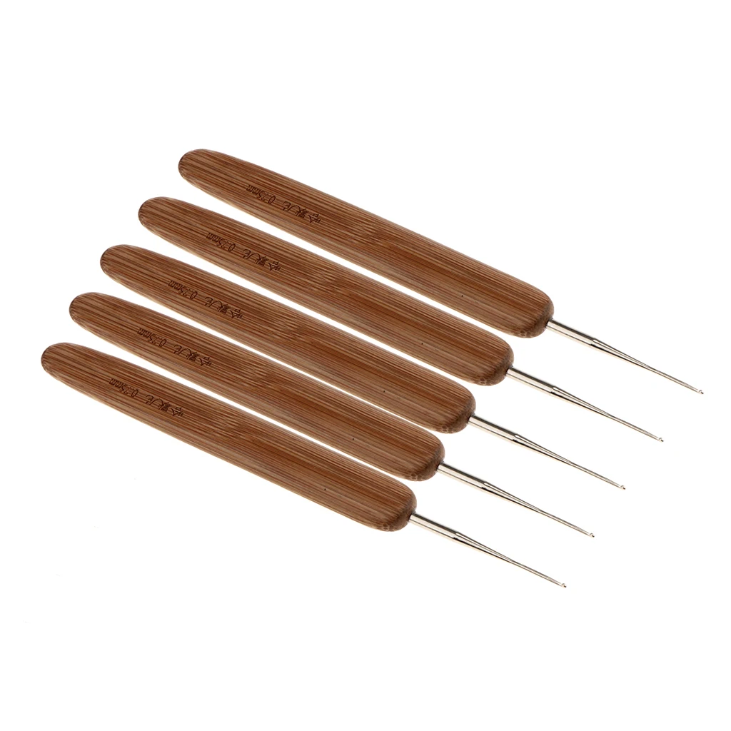 5pcs Latch Hook Crochet Needle Dread-lock Braid Hair Weaving Tool Natural Bamboo Perfect For Fixing Dreadlocks