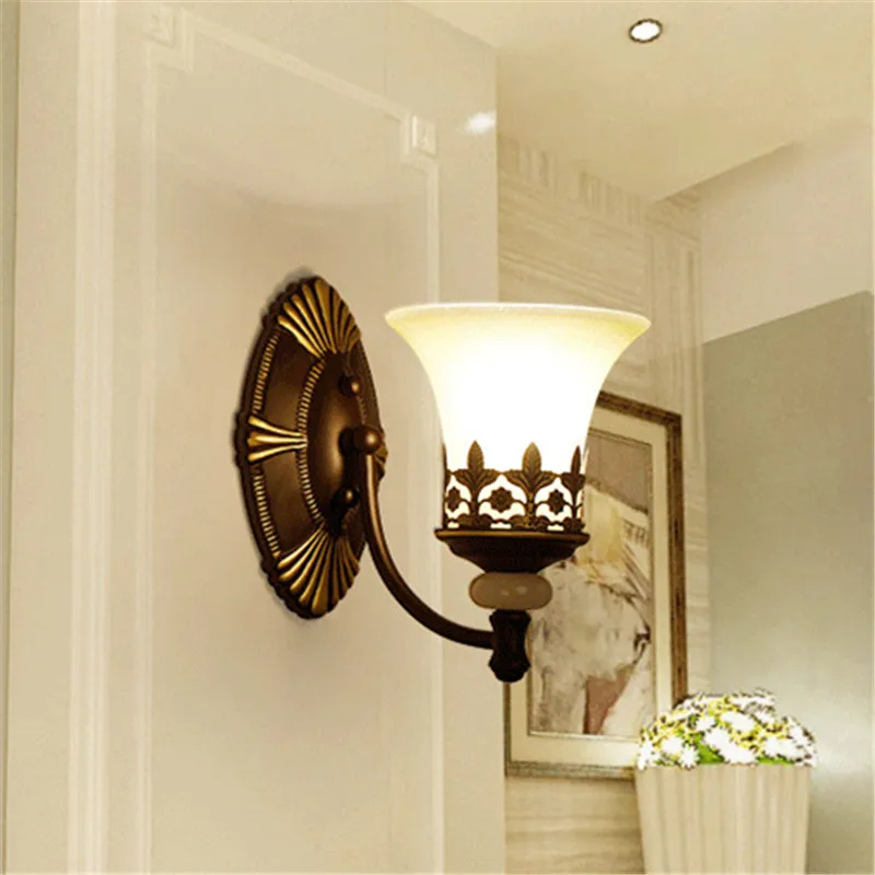 

American Retro Wall Lamp Led Living Room Bedside Bedroom Vintage Corridor Lamp Iron Double-headed Aisle Staircase Background