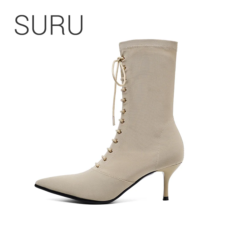

SURU Vitage Lace-up High Heel Boots Women