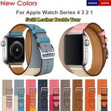Для Apple Watch Series 4 3 2 1 Swift кожаный двойной одиночный Тур часы группа Herm Логотип Ремешок для iWatch замена Браслет ремень
