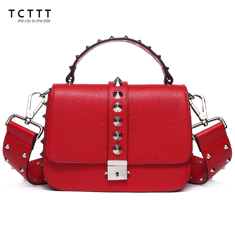 

TCTTT luxury designer ladies crossbody bag Fashion Rivet genuine leather shoulder bags for women's Handbags Bolsas Feminina