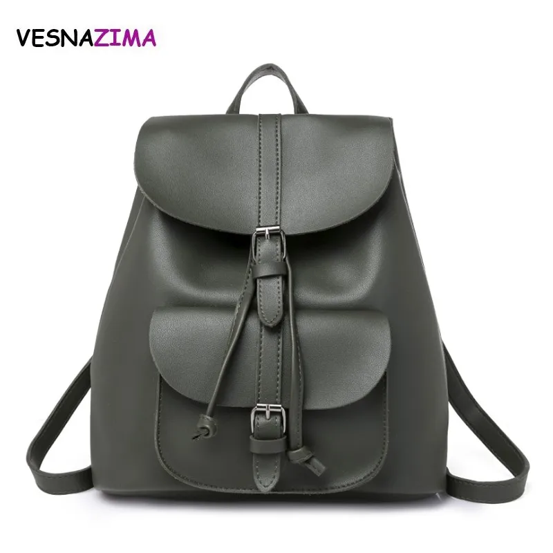 

Vintage Women Backpack Drawstring PU Leather Backpacks Teenager School Bags for Girls Black Female mochila Rucksack Mujer WM723Z